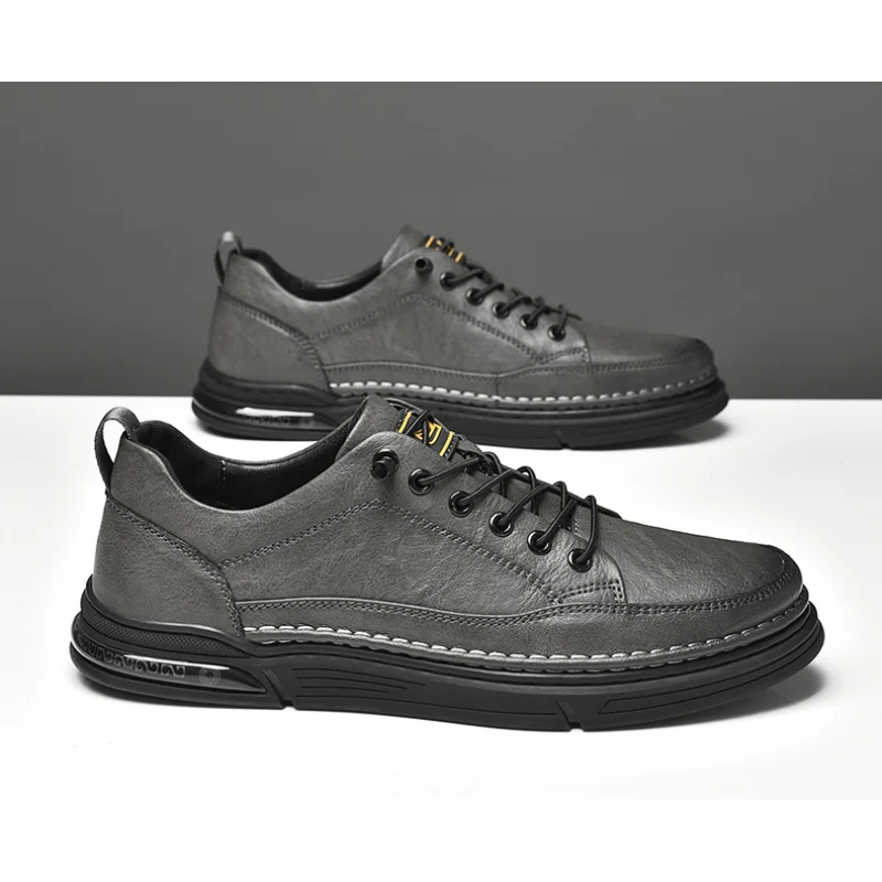 

2025 new plus size men's casual shoes, thick soled leather shoes, hand sewn loafers, fashionable men's shoes