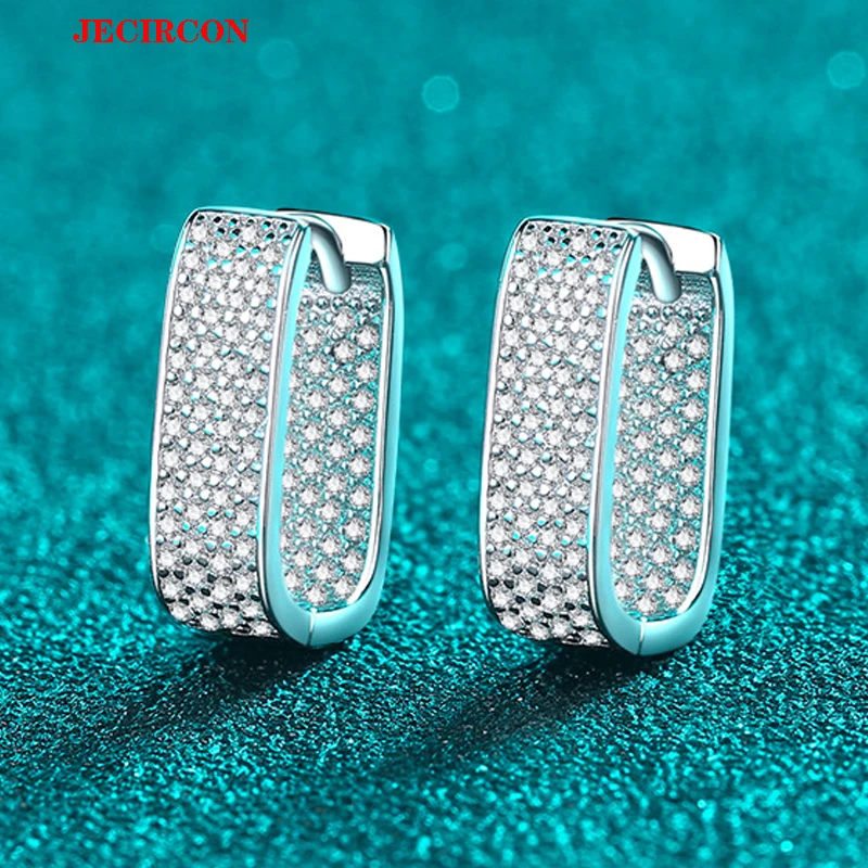 

JECIRCON Popular Pick on AliExpress: S925 Sterling Silver Earrings for Women, Full Moissanite, Square Hoop Clasps Elegant Grand