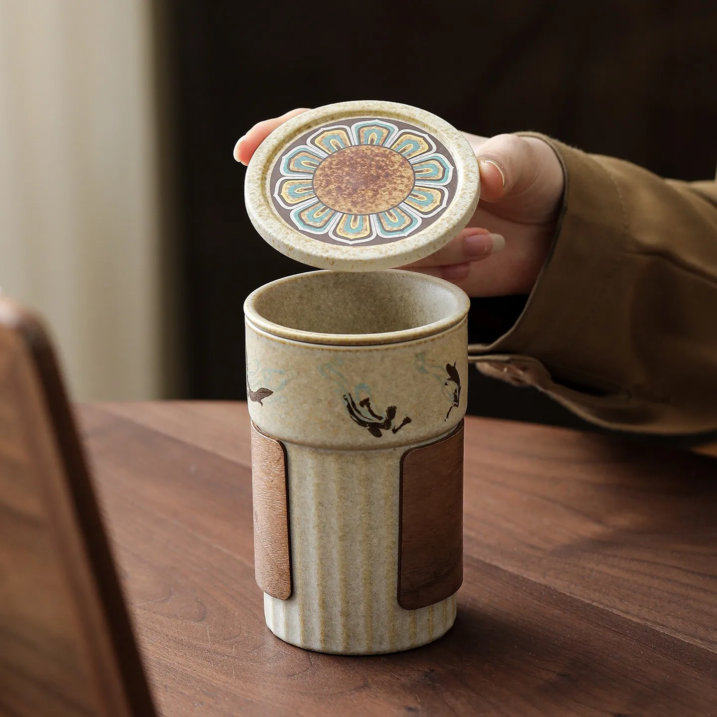Taza de Té de Porcelana con Tapa, Taza de Té de Cerámica con Filtro de Porcelana para Tés de Hojas Sueltas, Taza de Té de Viaje Estilo Japonés