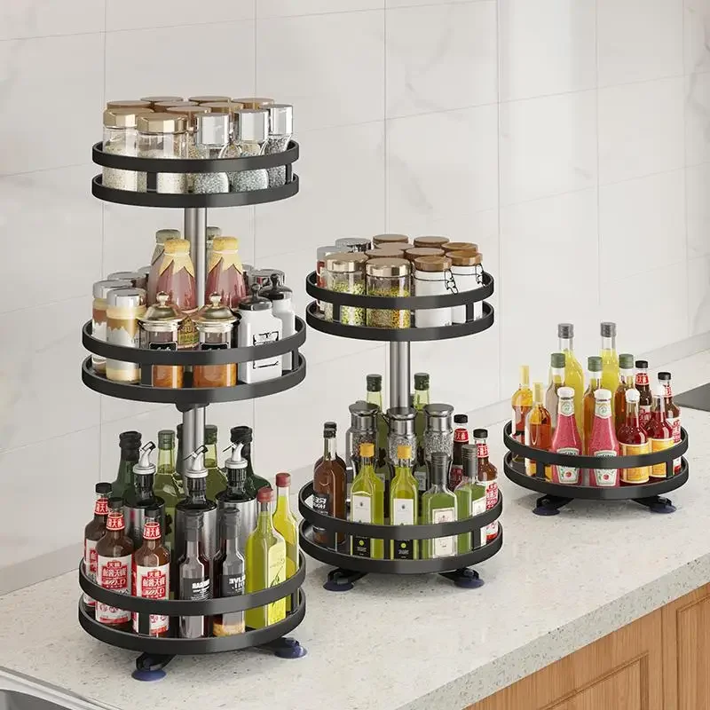 

360°Rotation Cabinet Organizer Kitchen Spice Storage Rack Multi-Layer Rotating Bathroom Cosmetic Non-Slip Turntable Storage Tray