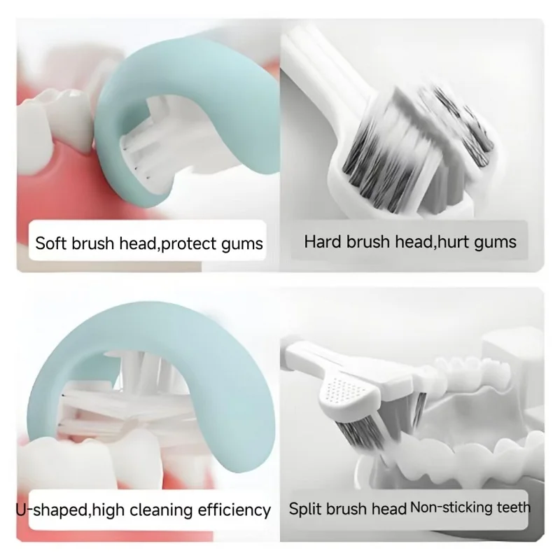 U-Shaped Kid Toothbrush 1-3 Years Old Baby Tongue Brush Tongue Scraper Oral Cleaning Brush Three-Sided Soft Bristled Tootbrush