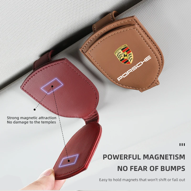 2PCS Car Glasses Holder Sun Visor Sunglasses Clip Card Holder Stand Case Auto Accessories For Porsche Cayenne Macan Panamera 718