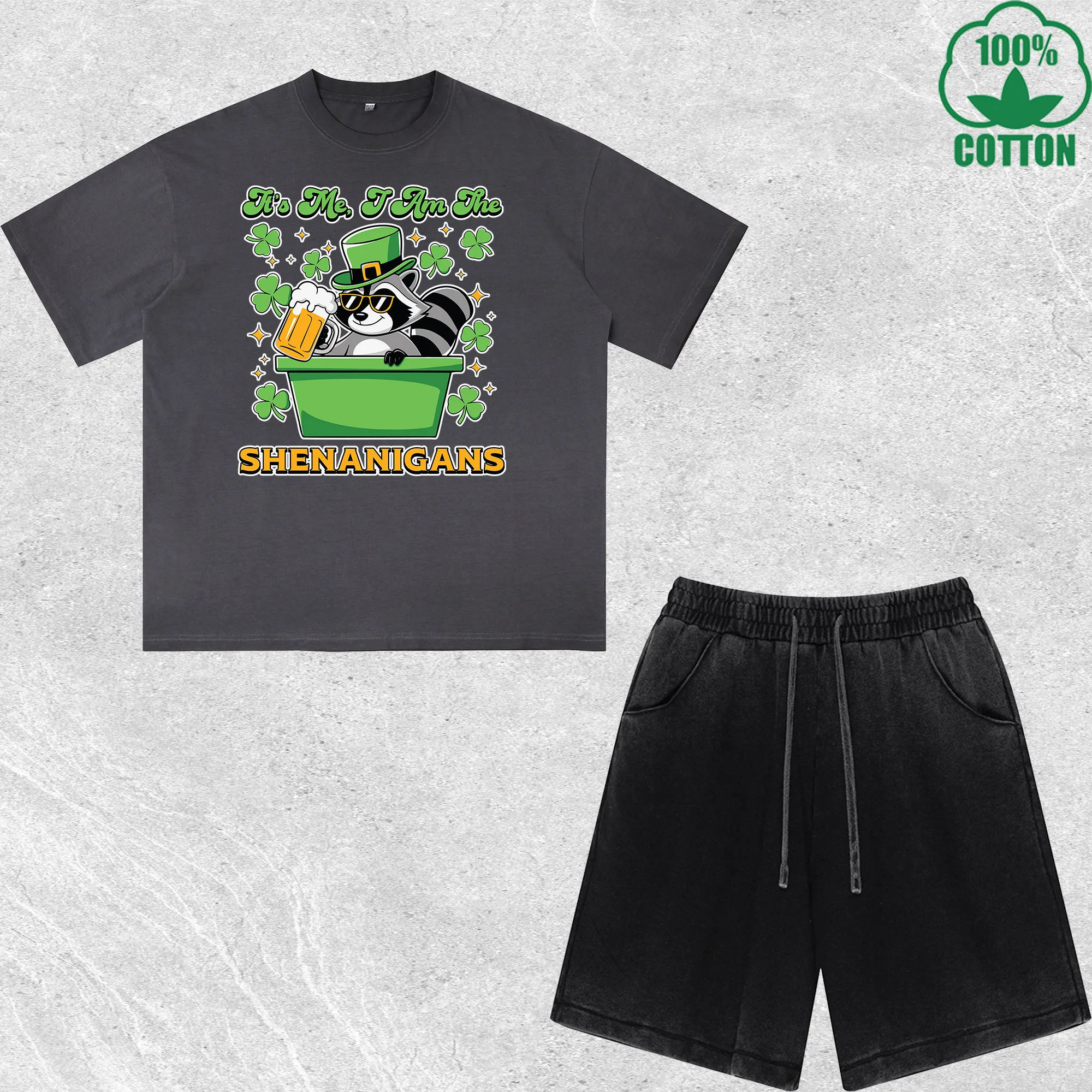 

Shenanigans Printed Dirty Wash T-Shirt Shorts Set Multicolor Combo Loose Trendy Fashionable 100%Cotton Short Value Pack