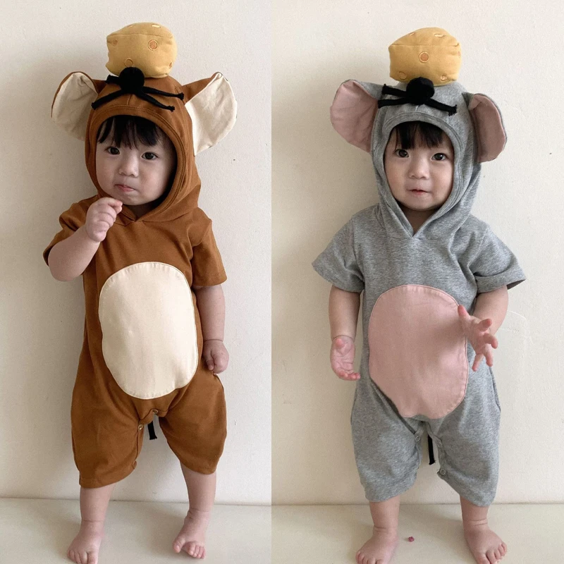 Summer new short-sleeved baby mouse costume Halloween animal costume baby jumpsuit baby fart clothes climbing clothes