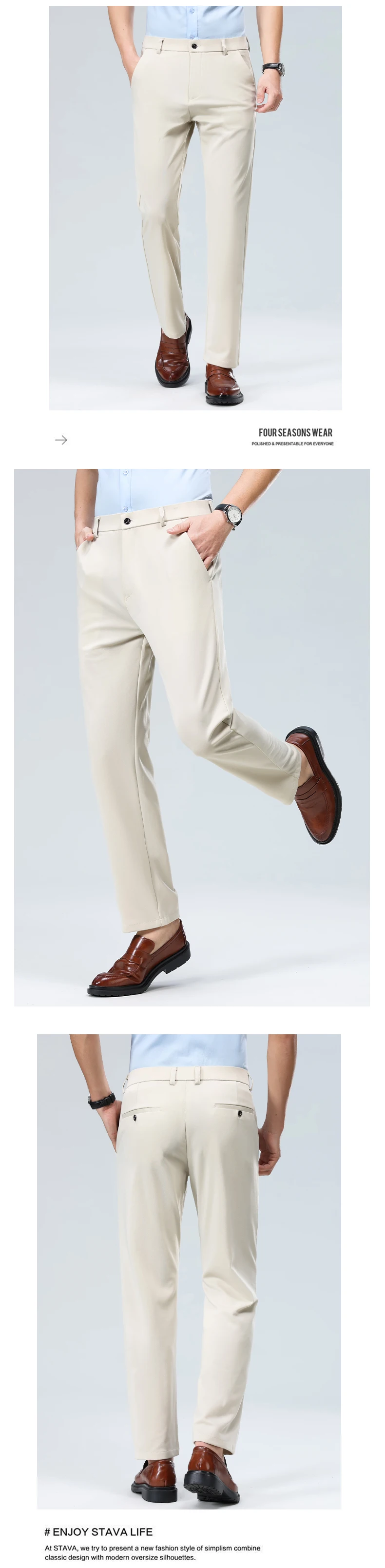 29-42 Men's Summer Pants Thin Straight Stretch Casual Pants with No Trace No Ironing Fabric Silky and Cool Feeling