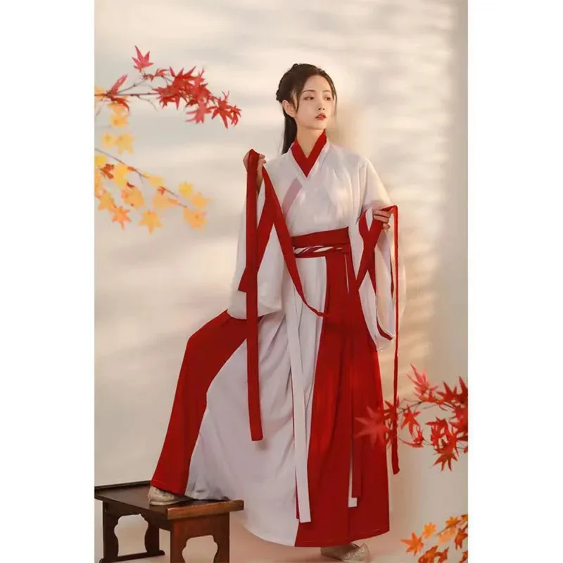 

Chinese Dress Ancient Hanfu Kimono Red White Hanfu Dresses Martial Arts Chinese Historical Clothes Cosplay Costumes for Women