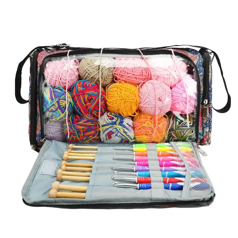 Yarn Storage Bag Yarn Tote Organizer With Inner Divider Sewn To Bottom Knitting Bag For Crochet Hooks Knitting Needles Project