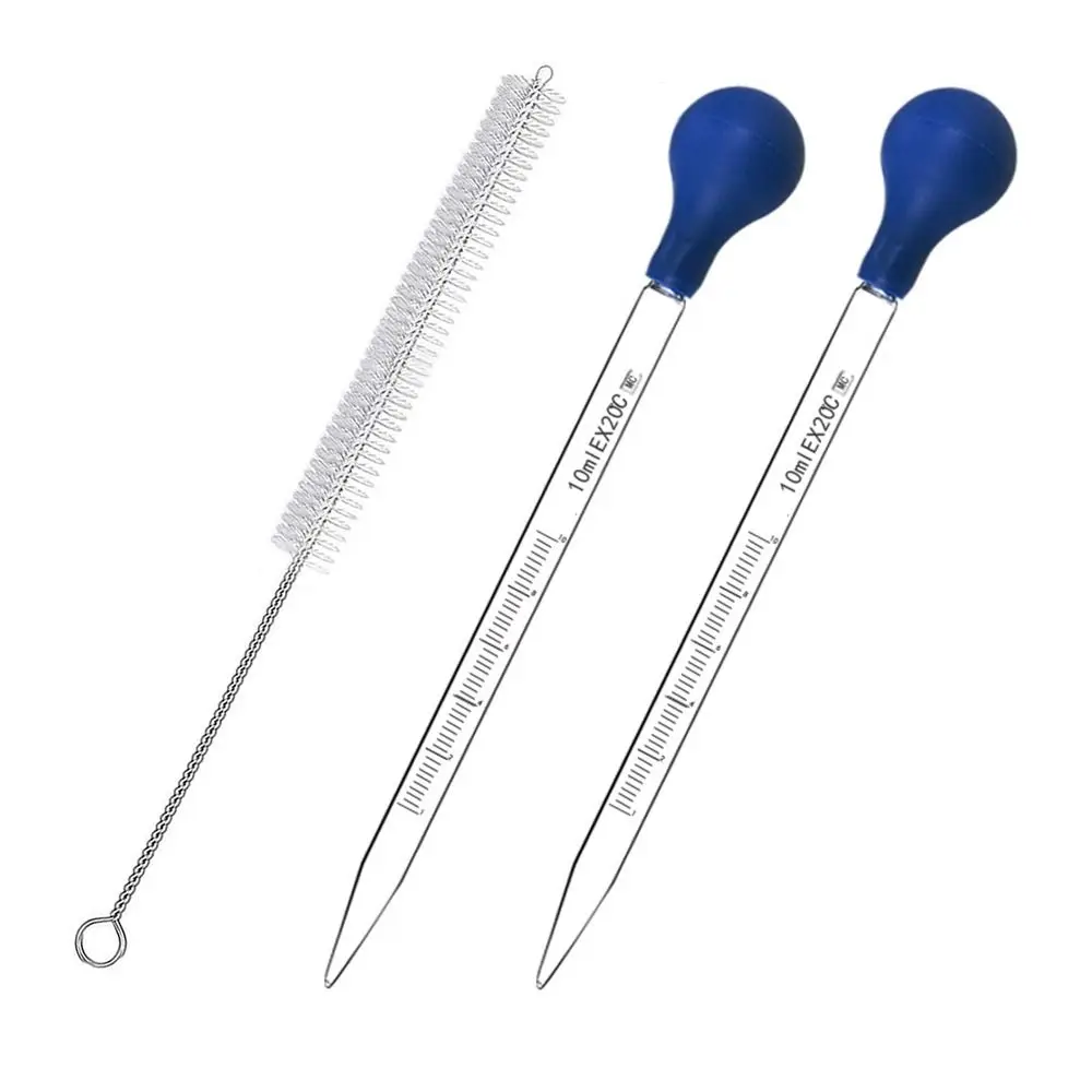 2Pcs Clear Glass Graduated Pipette with 1Pc Cleaning Brush Measuring Dropping Pipet 10ml Dropping Pipettors