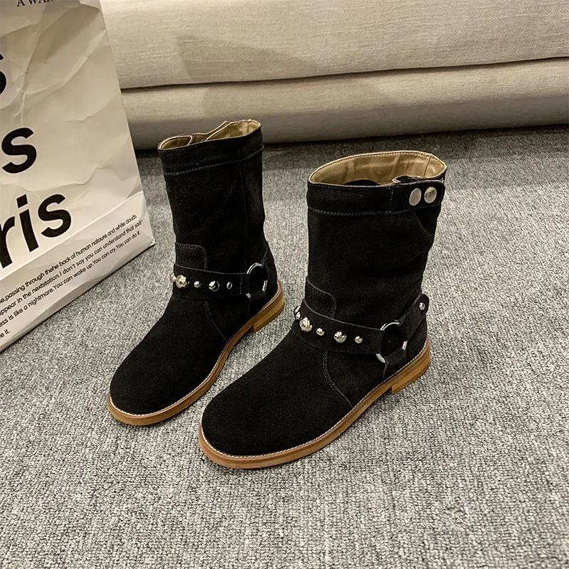 Fashion Rivet Women's Ankle Boots Spring Autumn Low Heels Short Boots Women Shoes Lady Comfortable Non Slip Booties Mujer Black image 3