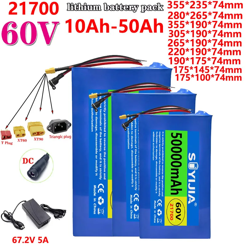 60V 50Ah 40Ah 30Ah 20Ah 15Ah 25Ah 35Ah 45Ah +5A Charger 21700 Li-ion Battery Pack 50A BMS 3000W Electric Motorcycles Battery