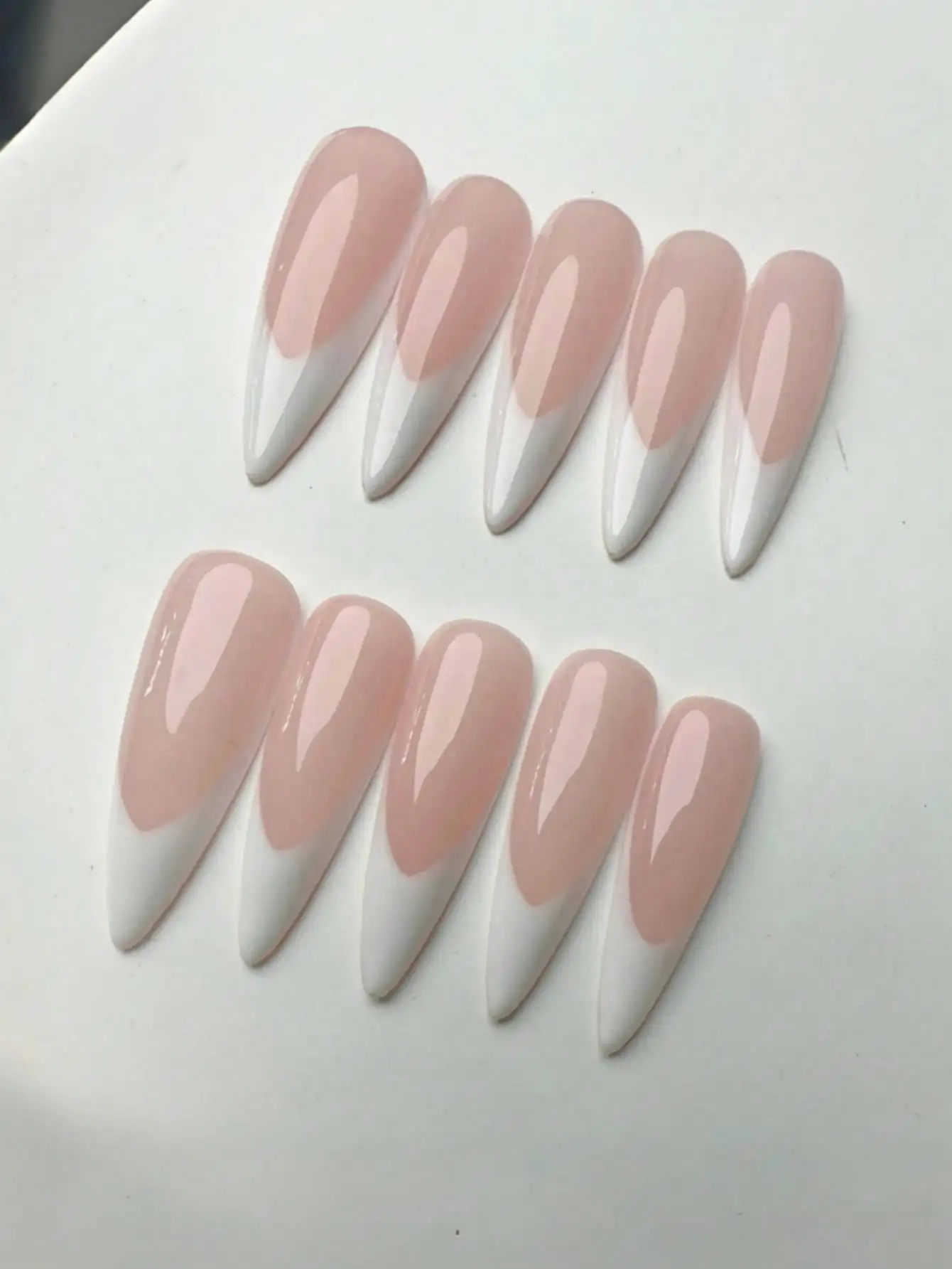 

10Pcs Almond Shape Long Press-On Nails with Matte Finish French Manicure. Reusable Nude & White Nail Tips Set for Women. Nail Supplies & Handmade Press On Nails.