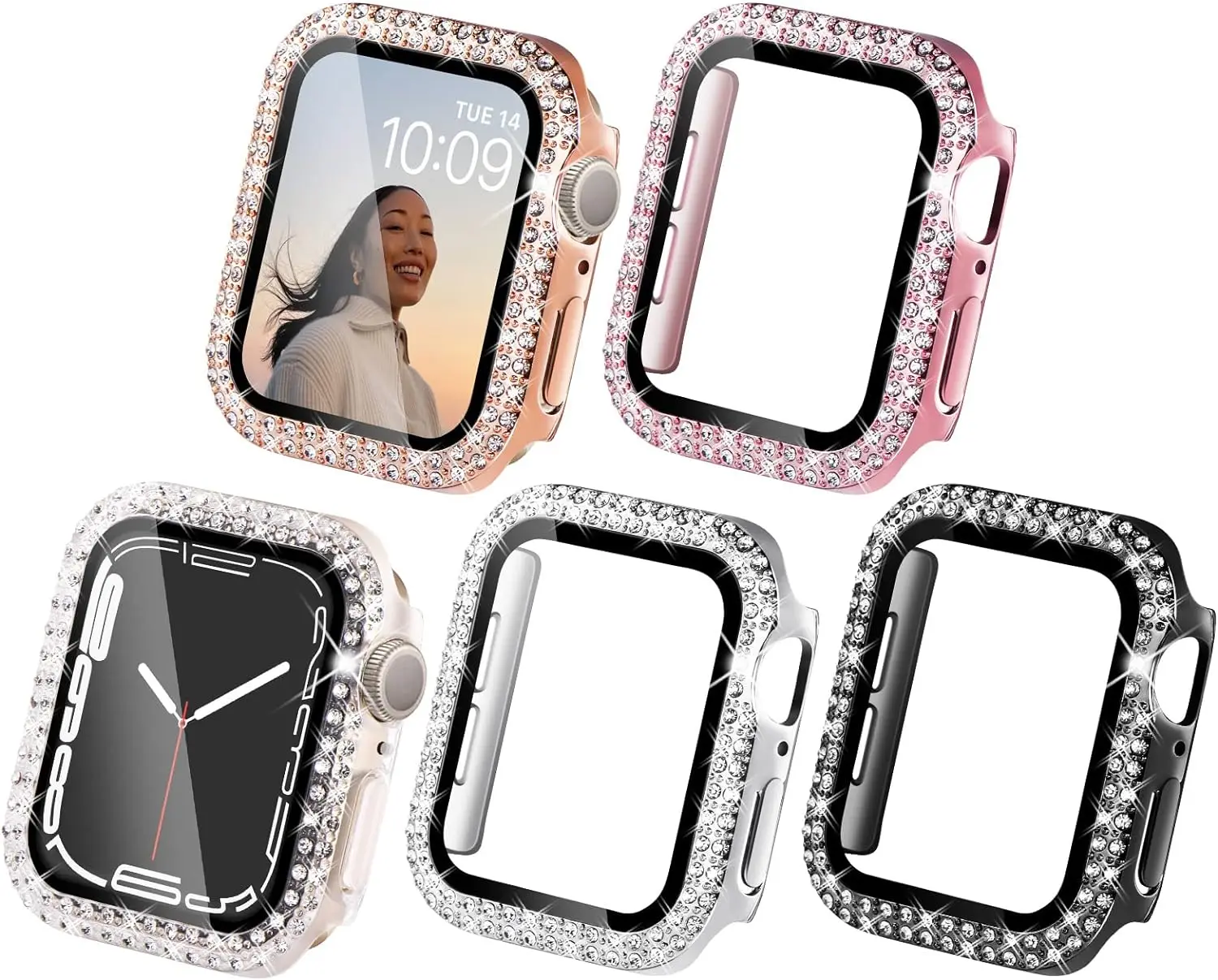 Diamond watch case for Apple Watc 40/41/42/44/45/46mm，tylish scratch-resistant full-coverage protective case，for Series11 10 987