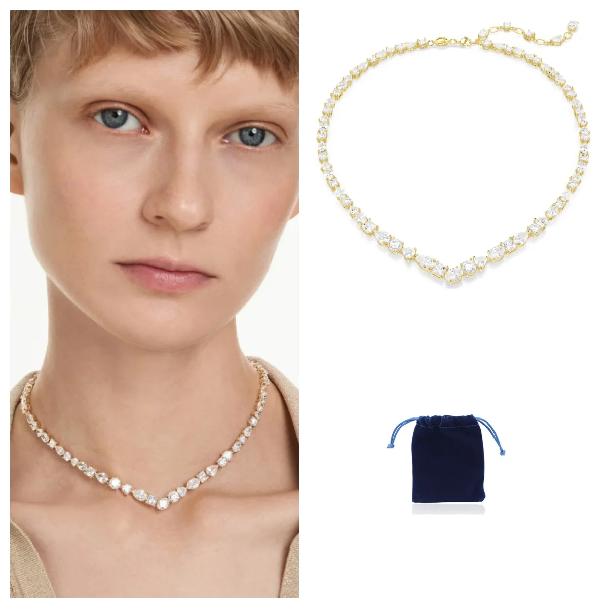 

Mesmera Necklace Mixed cut, white with gold-plated tones