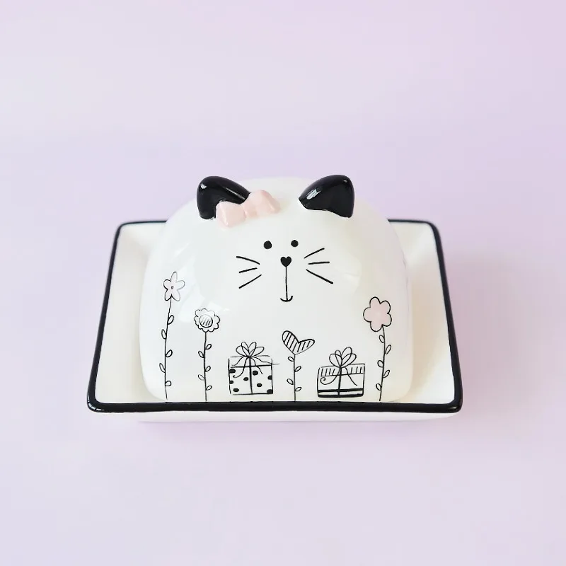 

Ceramic Butter Dish With Lid Cartoon Cat Cheese Container Kitchen Storage Holder Fresh Butter Holder Plate Dish Cartoon Butter