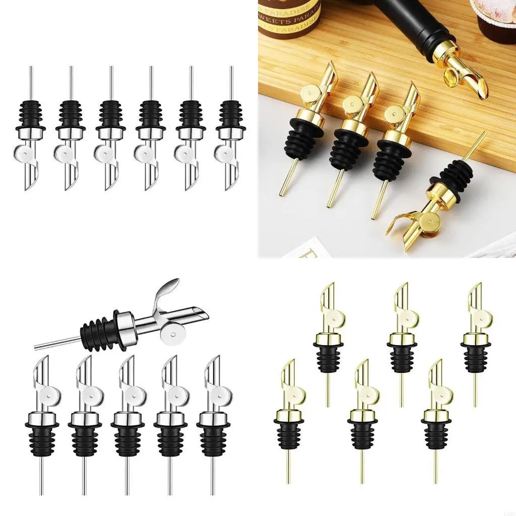L9BE 6 Pcs Weighted Stainless Steel Bottle Pourers Closing Oil Dispenser Spouts for Pouring Wine Vinegar Syrups