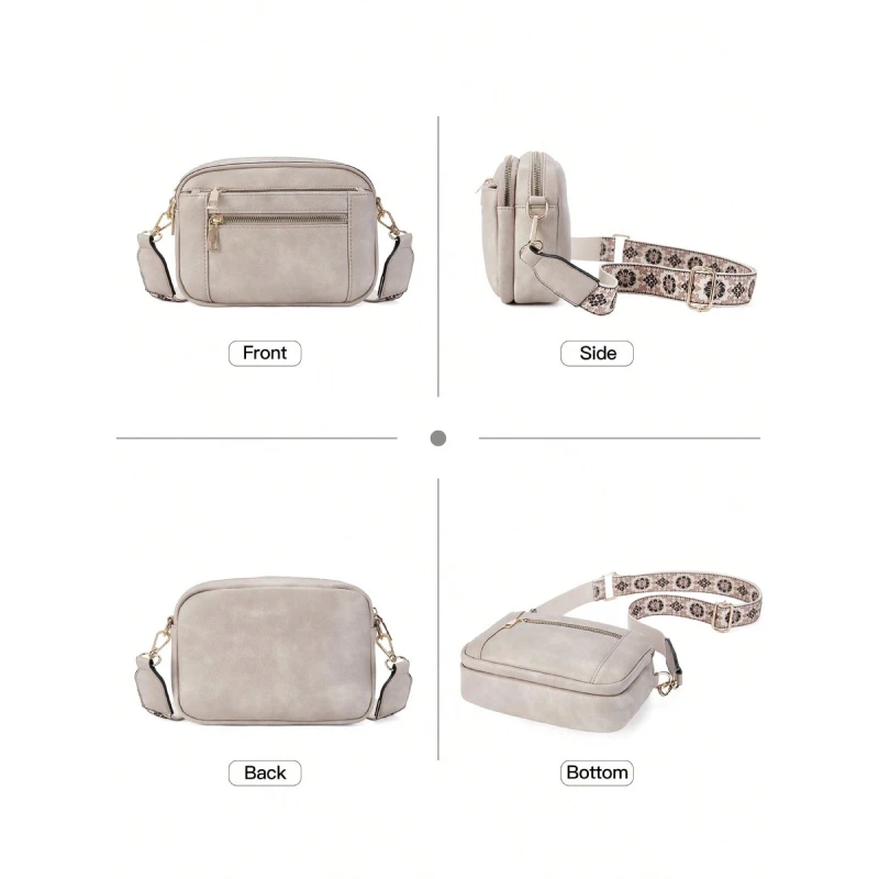 New Retro Quilted Embroidery PU Small Square Shoulder Bag – Multi-Functional Crossbody Messenger Handbag with Multi-Partition Design, Perfect for Daily Commuting, Shopping, or as a Gift image 3