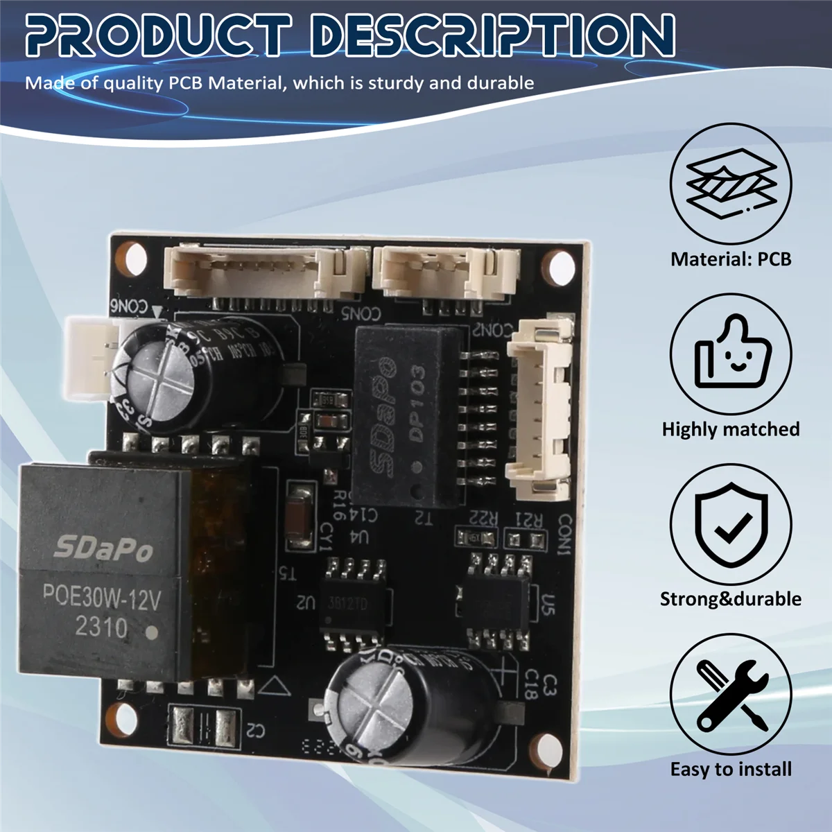 PM3812AT 2A Température de qualité industrielle isolée - Module POE 25,5W-AB01