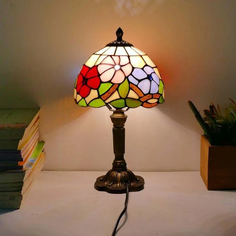 Hongcui Tiffany Table Lamp American Retro Living Room Bedroom Lamp Luxurious Villa Hotel  Stained Glass Desk Lamp