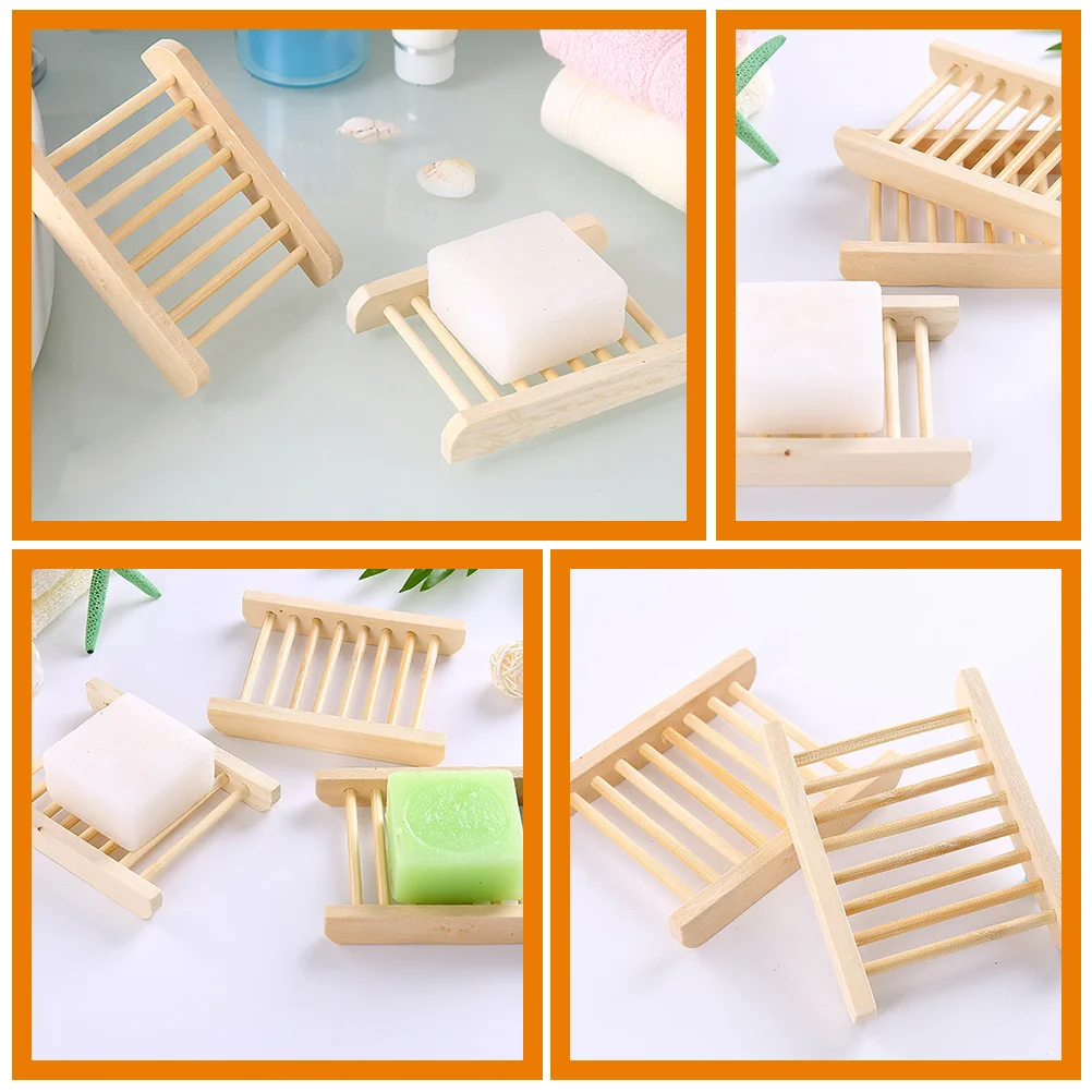 10 Pcs Soap Dish Bathroom Large No Punching Drain Storage Rack 10pcs Wooden Holder Bamboo Tray Serving Plate for Shower Natural