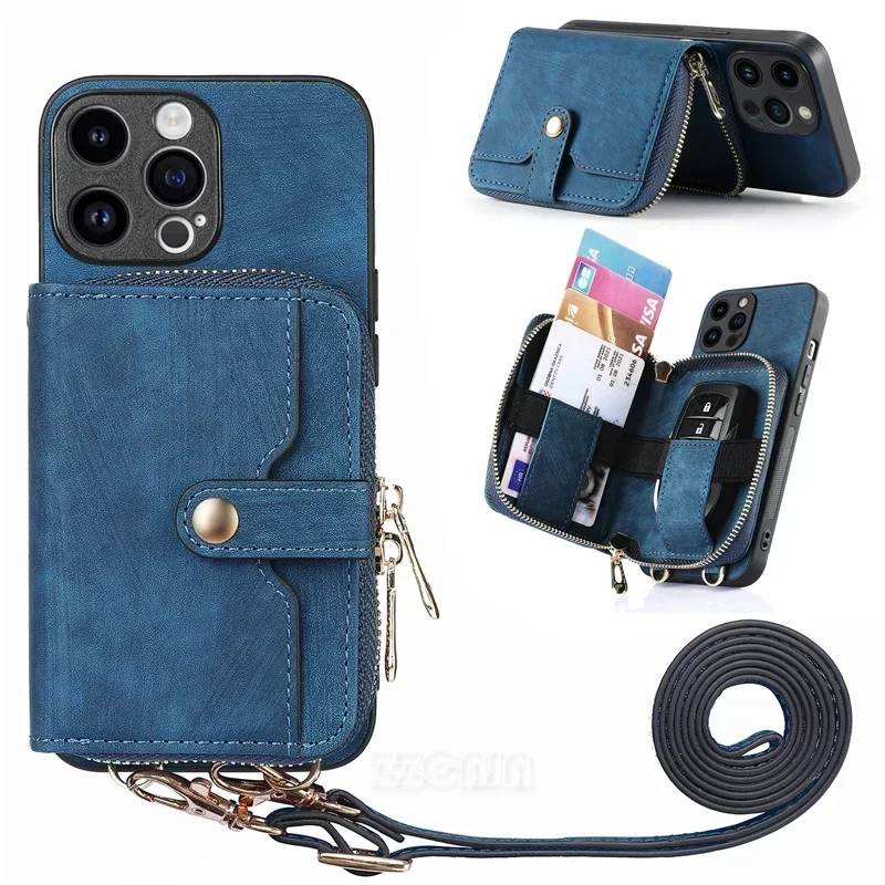 

Zipper Back Wallet for Xiaomi POCO X5 X4 Pro 5G X3 NFC M5S M4 Pro M3 F5 F3 C31 Case Leather Card Slots Kickstand Bag Long Strap