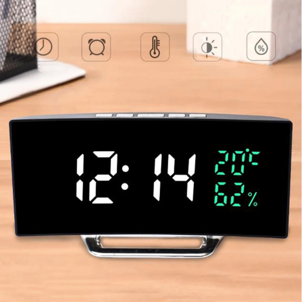 

1pc Led Digital Alarm Clock With Time Date Temperature Humidity Display 12/24h Multi-function Desk Table Clock ，Drop Shipping