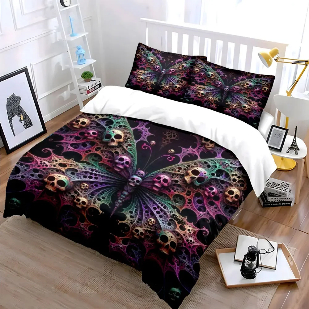 Butterfly Skull Art Decor Set Soft Comfortable Duvet Cover Bedding Set Included 1*Duvet Cover & 2*Pillowcases, gift
