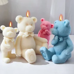 Large Bow Tie Bear Family Silicone Candle Mold Creative Animal Soap Resin Plaster Doll Mould Chocolate Room Decor Christmas Gift