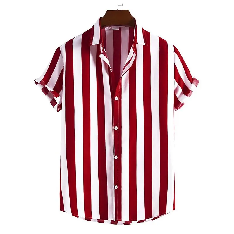 Camisa de manga corta a rayas para hombre, cárdigan informal suelto con solapa, Top de gran tamaño, cómoda y Simple de alta gama