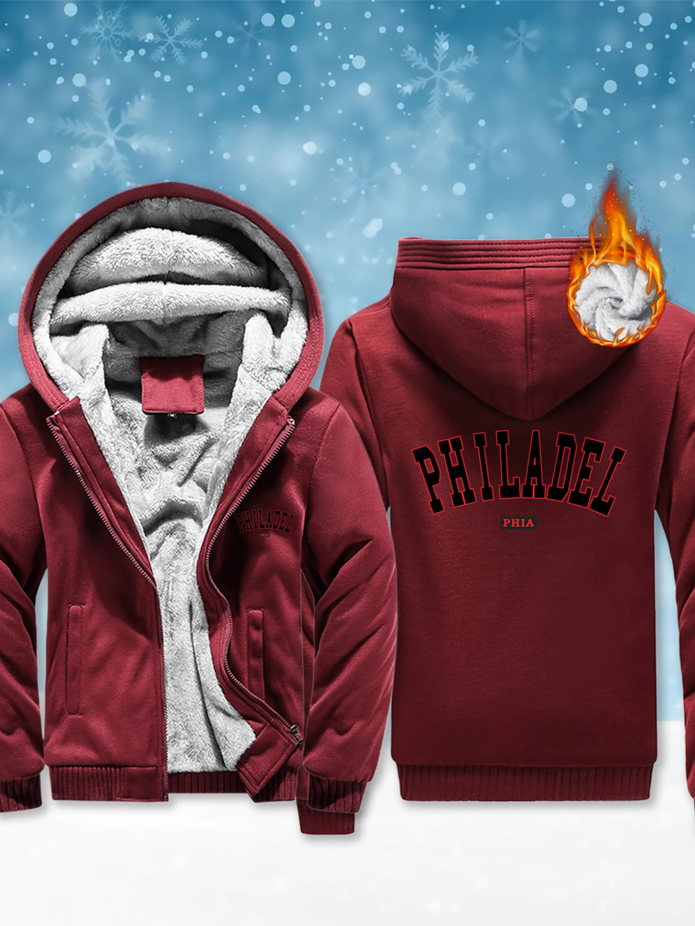 

Мужская толстовка с принтом Philadelphia PHIA, удобный флисовый пуловер, тяжелая модная куртка на молнии, толстая повседневная толстовка