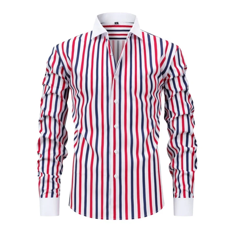

Spring Autumn Plus Size Long Sleeve Shirts For Men Formal Striped Blouse Breathable Printed Striped Casual Business Shirt