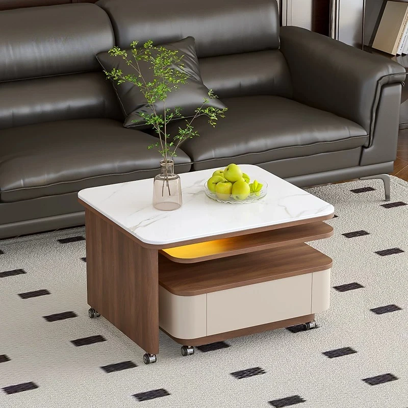 Living Room Furniture Medieval Rock Slab Coffee Table Household Living Room Small Apartment Rotating Movable Tea Table New Model