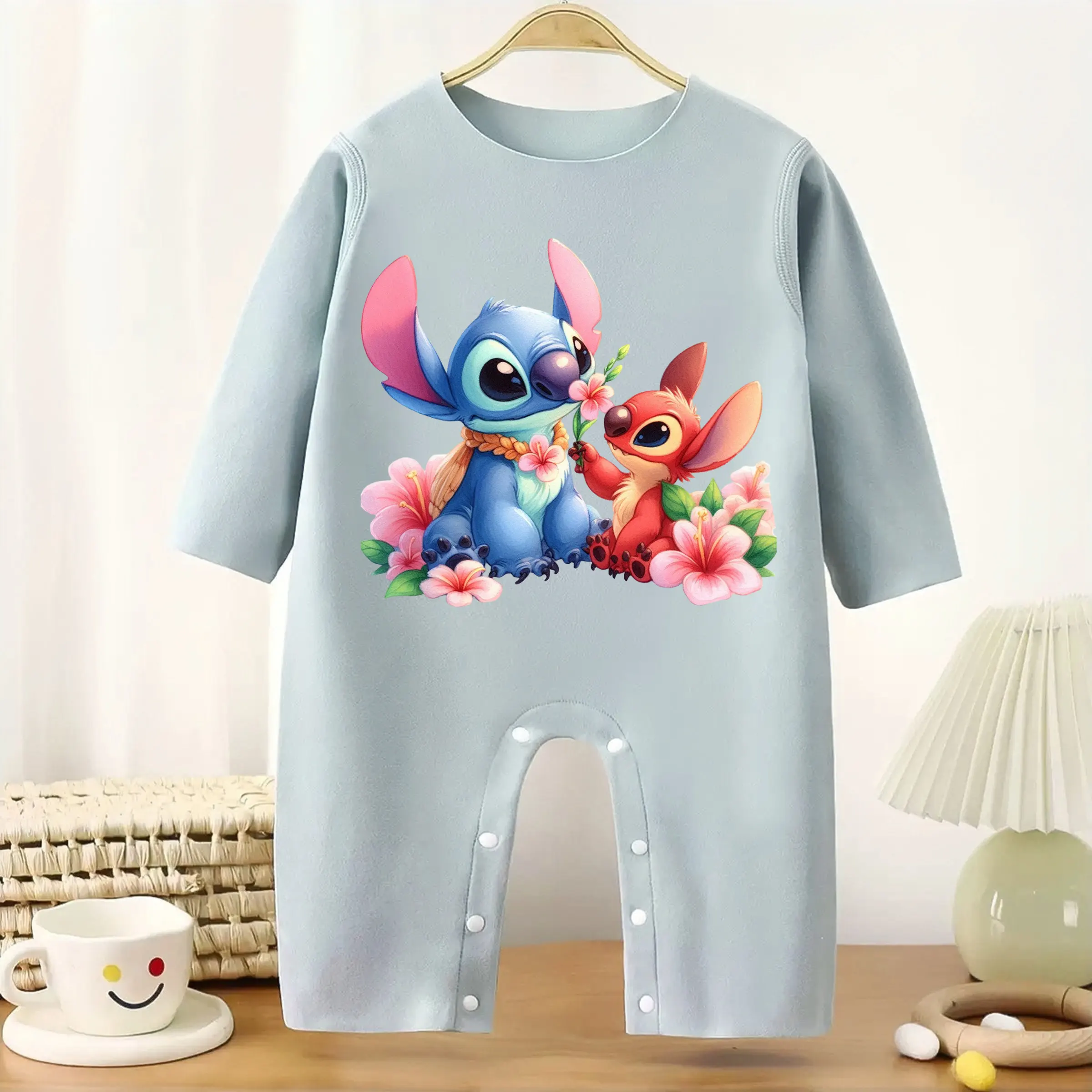 

Детское боди Stitch Likes You Flowers с длинными рукавами, сохраняющий тепло, комбинезон для роста 60-90 см, детская одежда, удобный комбинезон