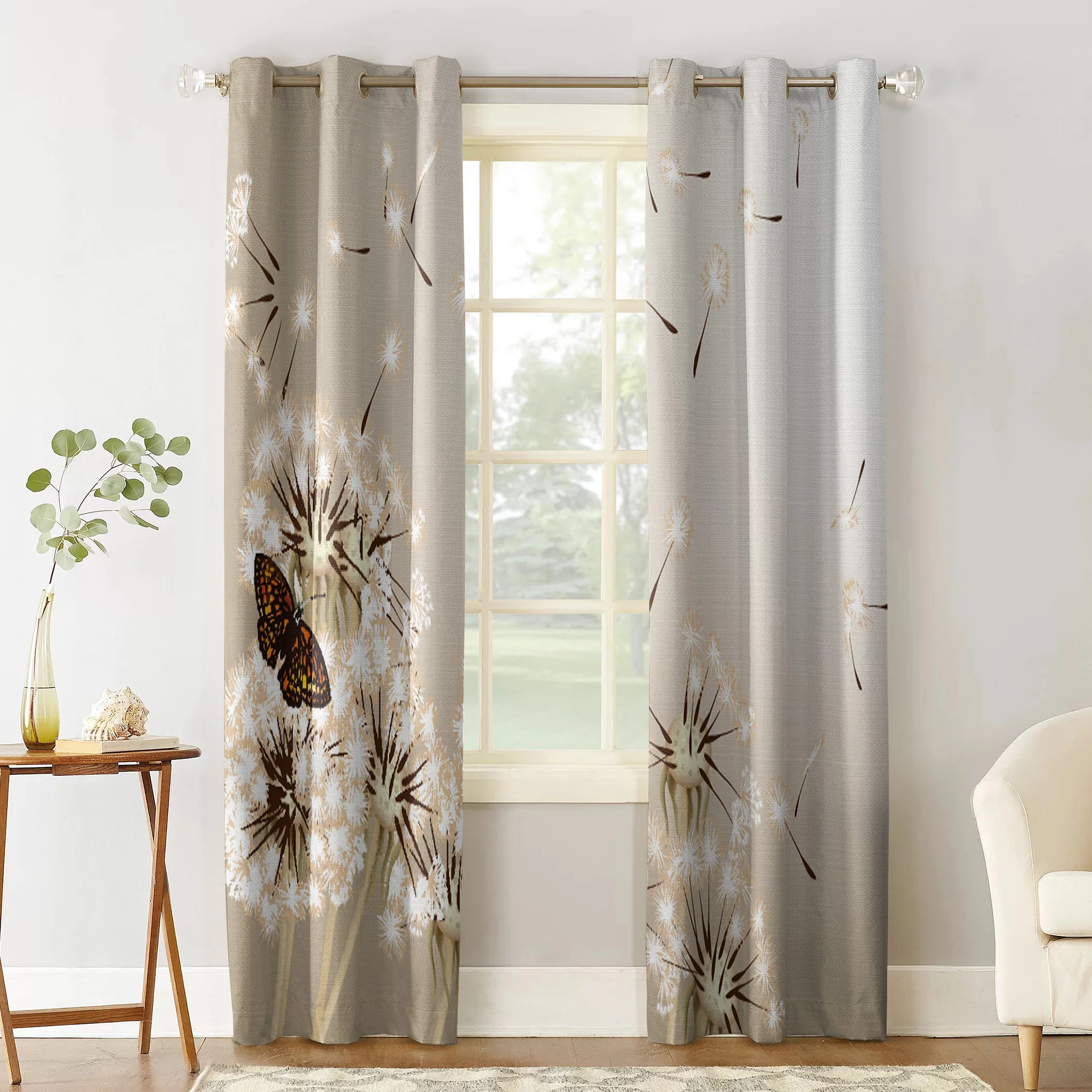 Dandelion Butterfly Flowers Plant Animal Decoration Home Curtains Household Goods Living Room Bedroom Curtain