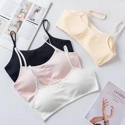Kids Young Girls Solid Soft Cotton Bra Girls Full Cup Breathable Removable Chest Cushion Underwear Training Puberty Bras8-16 Y