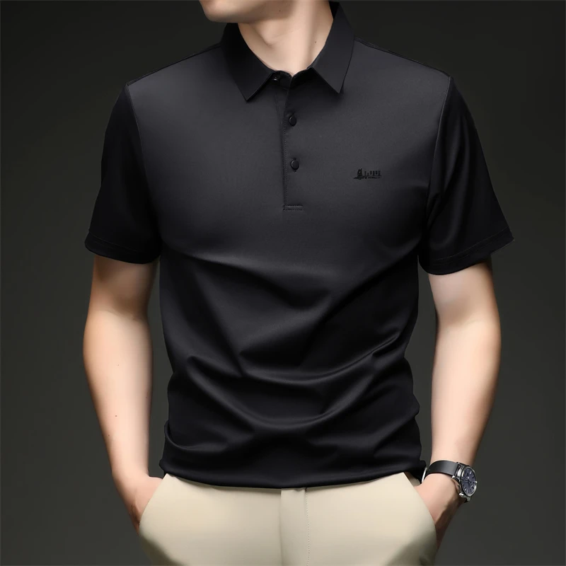 Lässiges Polo-T-Shirt für Herren, kurzärmelig, elastisch, atmungsaktiv, für Business, Büro, Alltag, Sommer, leichte Bluse – Detail 10
