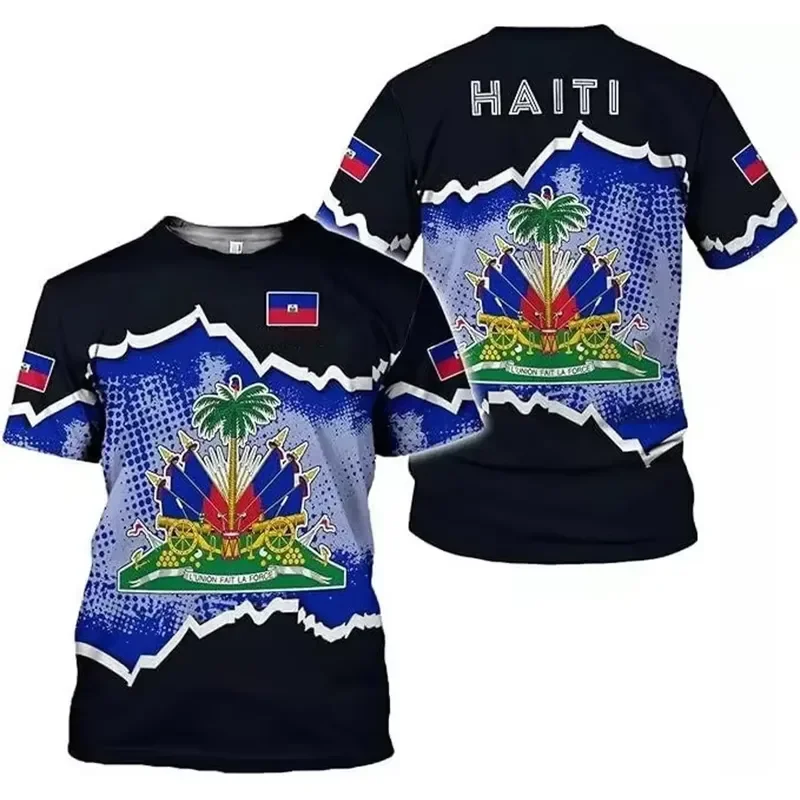 3D Printed Men Women Sports Quick Dry Breathable T Shirt Haitian Flag Pattern National Emblem Short Sleeve Fashion Tops Tee