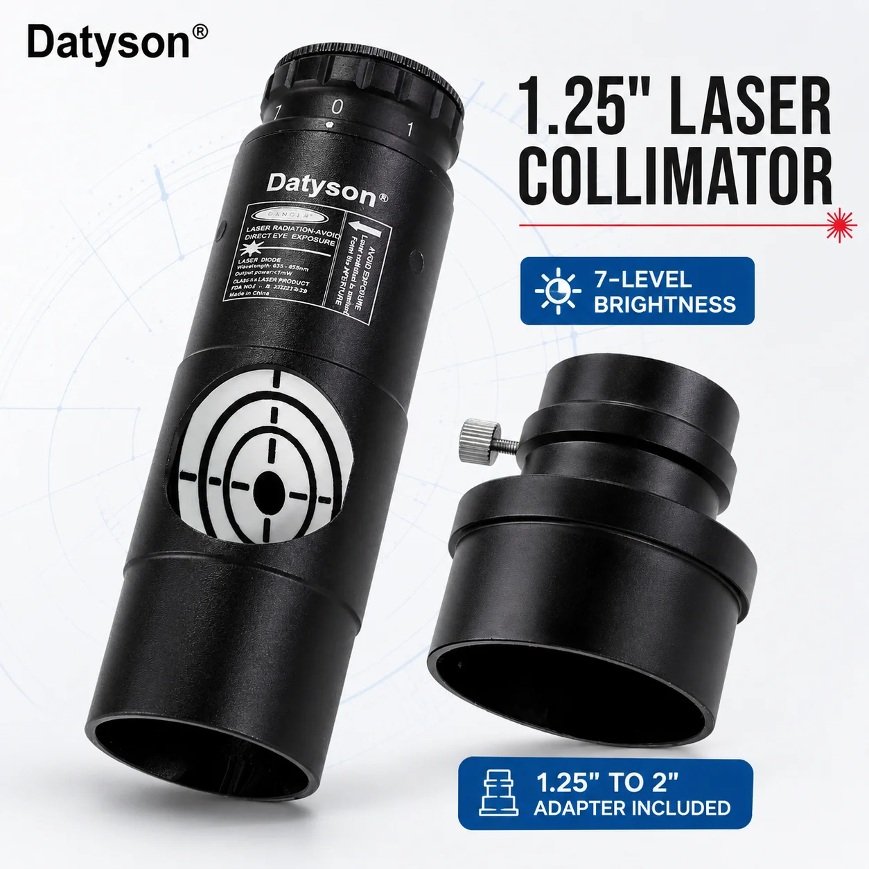1.25 Inch Red Laser Collimator Telescope Collimation Tool 7 Level Adjustable with 2 Inch Adapter for Newtonian Reflector Datyson