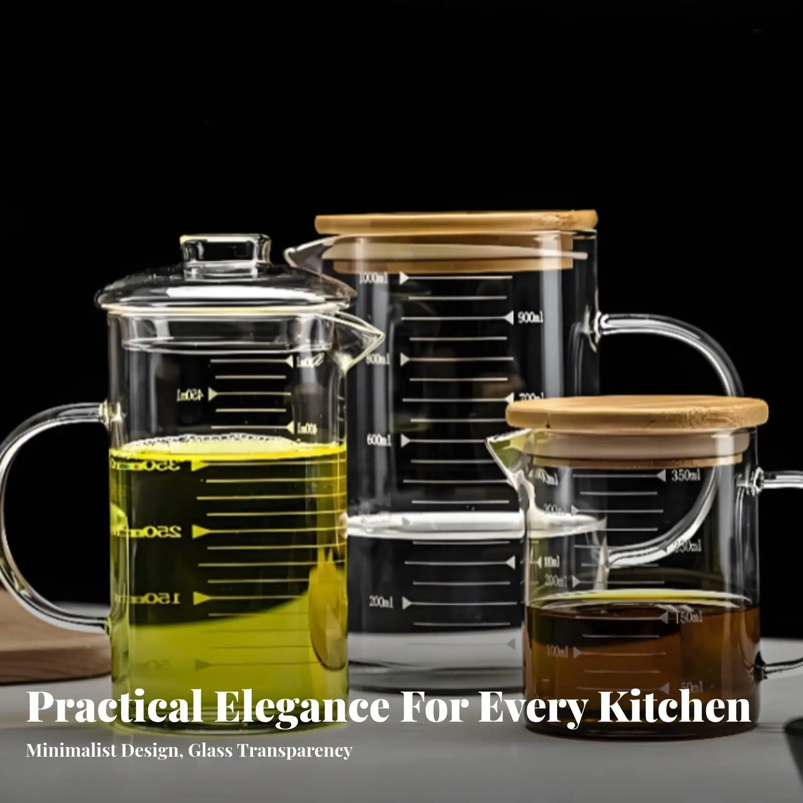 Graduated Glass Measuring Beaker Comfortable Handle Kitchen Liquid Meter for Cooking Baking and Laboratory Mixing