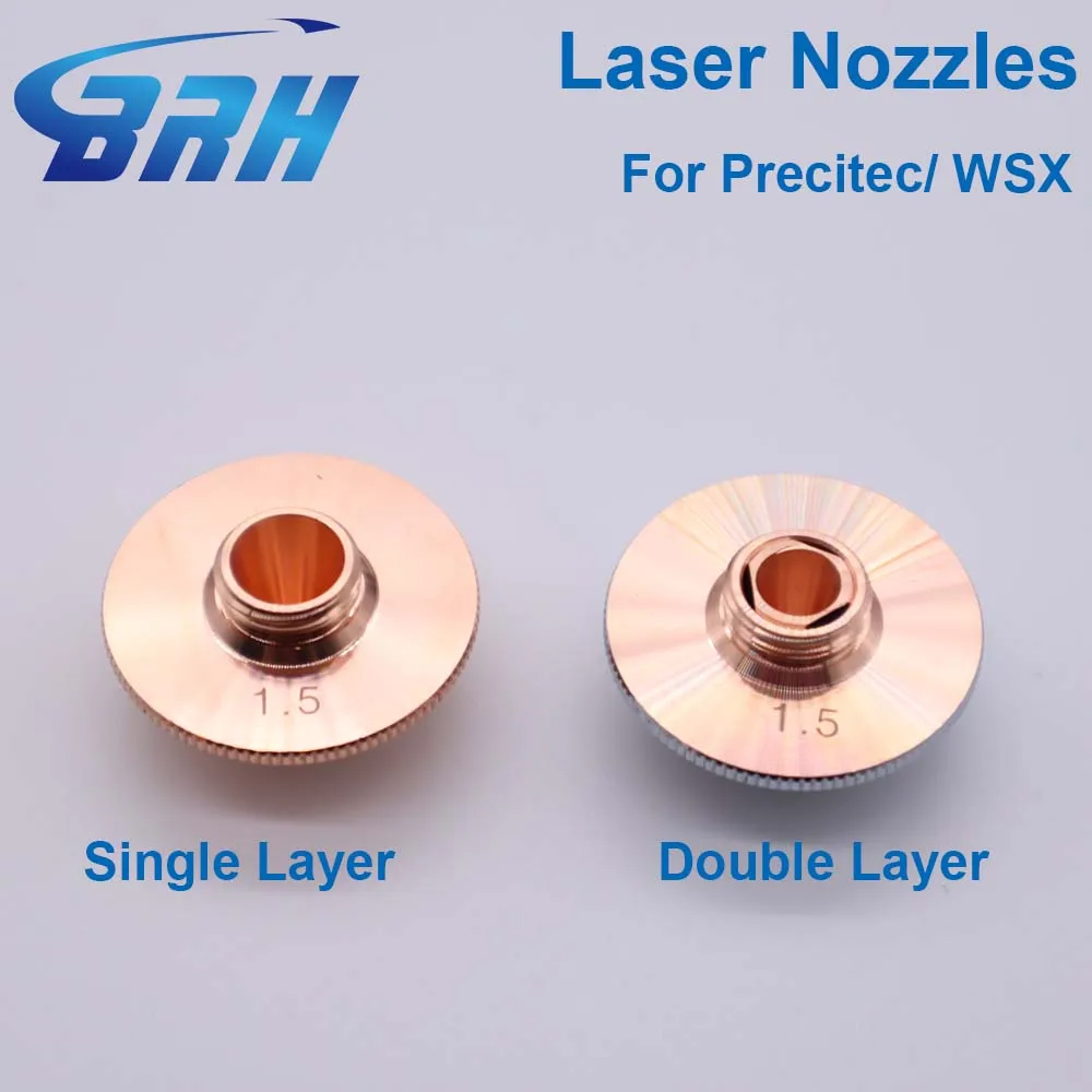 BRH Laser Nozzle D28mm Single Double Layer Caliber 0.8 - 5.0 For Precitec WSX HGS Fiber Laser Cutting Head