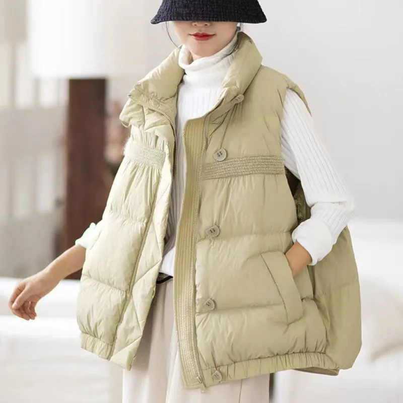 

2023 Autumn Winter Down Waistcoat Jacket Women Warm Thick White Duck Down Vest Parkas Ladies Short Sleeveless Oversize Tank Coat