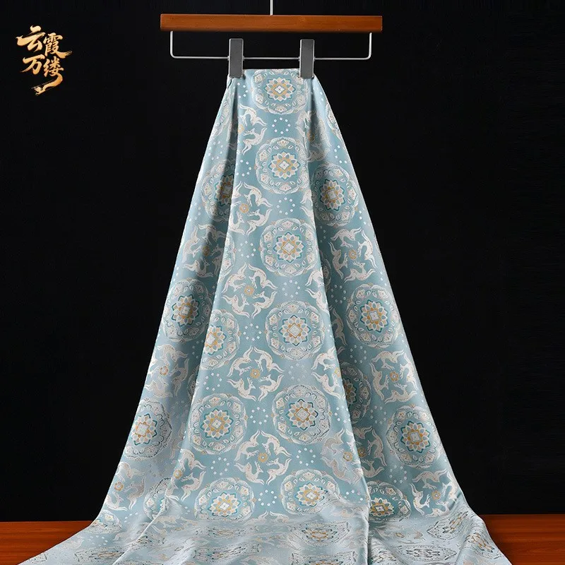 This is a traditional Chinese-style Hanfu fabric with embossed patterns and light blue imitation brocade deer jacquard