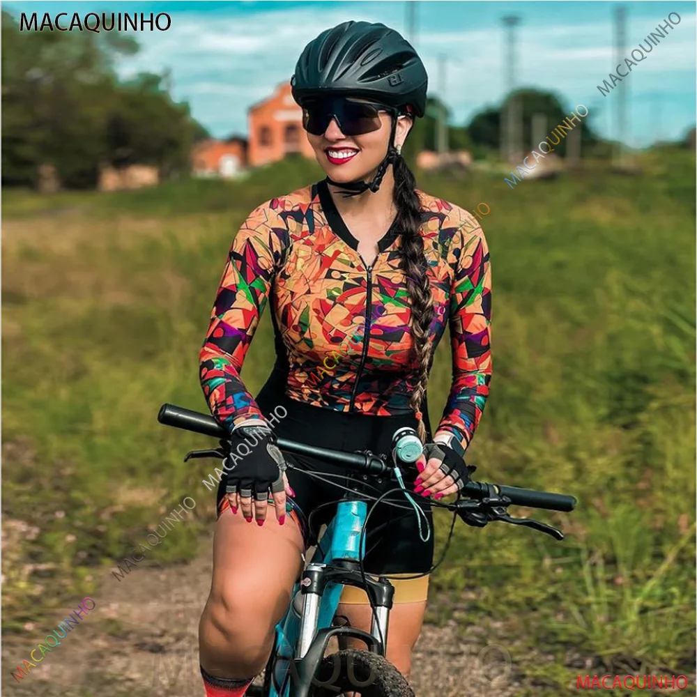 

Macaquinho Ciclismo Women's Cycling Long Sleeved Jumpsuit 2 Rear Pockets MTB Triathlon Bicycle Clothing