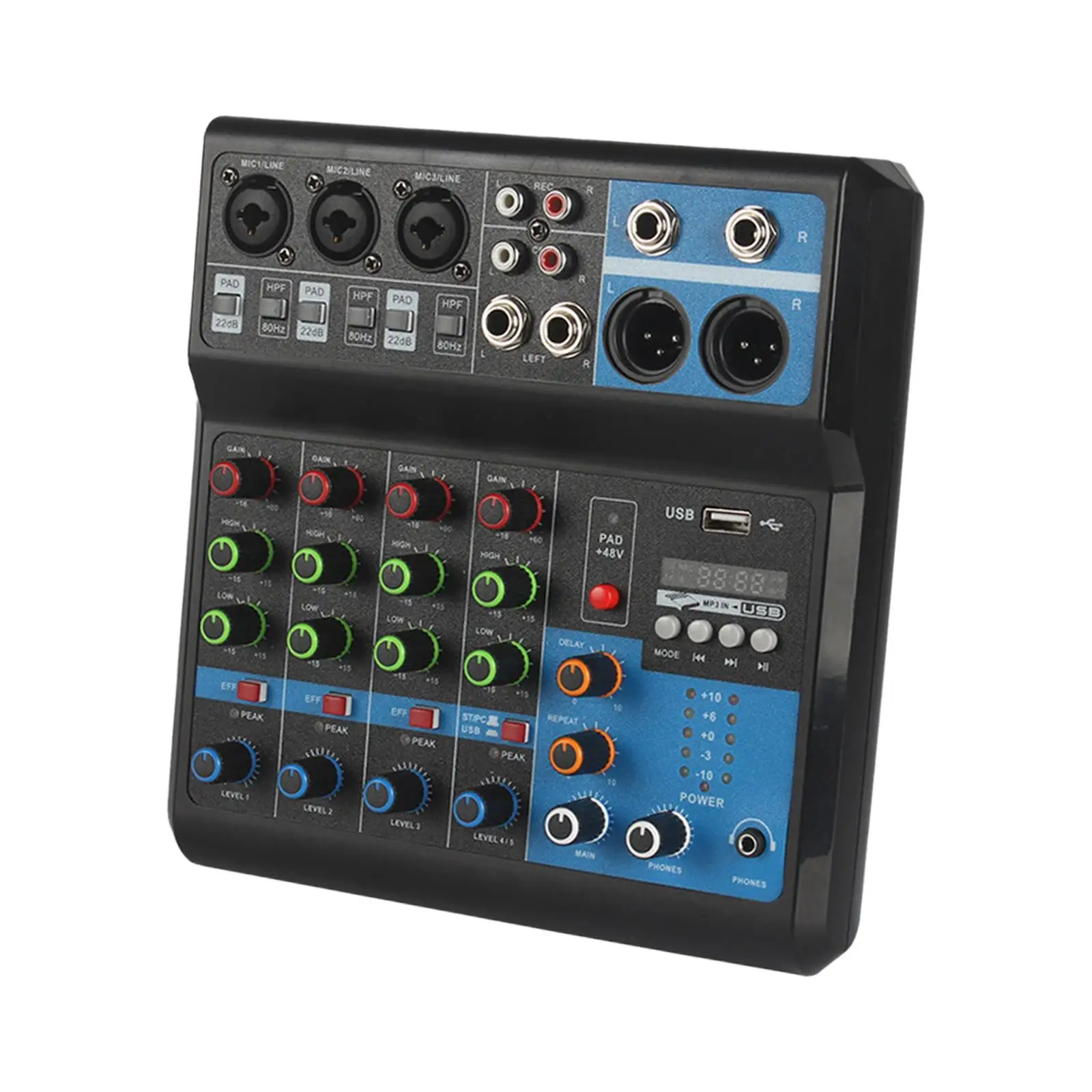 DJ Mixer Board 5 Channel Portable Digital Mixer EU Plug for Family KTV, Campus Speech, Meeting