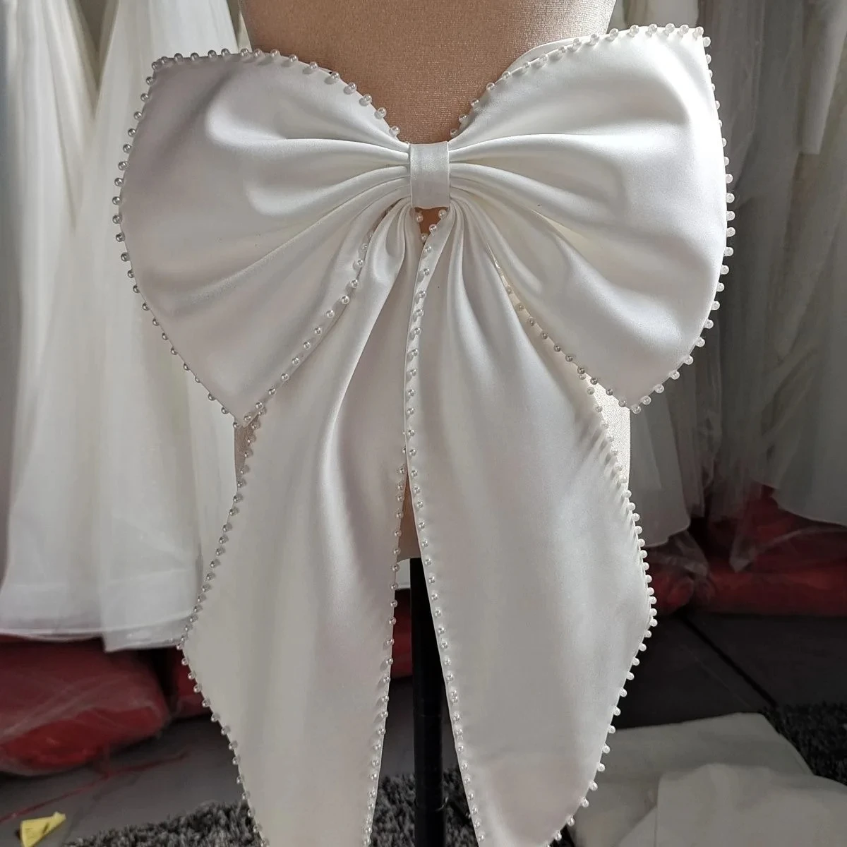 Seperate Pearls Satin Bow For Wedding Dress Knots Removeable Prom Dresses Satin Knots With Ribbon Big Bow