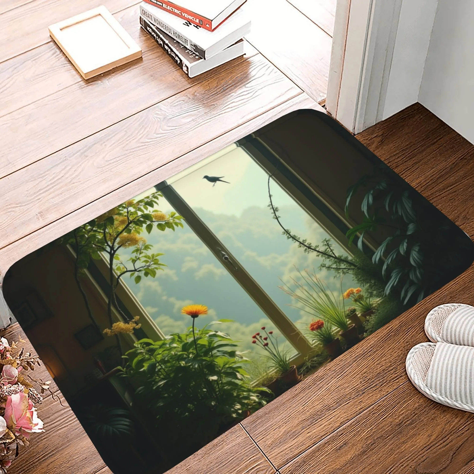 

1PC Flower and tree Kitchen Rug Non-Slip Door Mats Pop design Bathroom Rug Bath Mat Carpet for Home Sink Laundry Decor