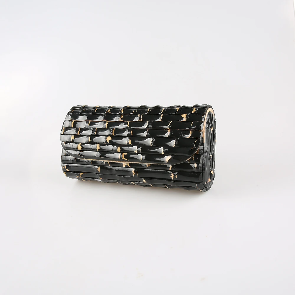 Nilerun New Fashion Creative Shiny Black Paint Unique Handmade Real Hard Natural Bamboo Root Evening Bag Purse Clutch for Women