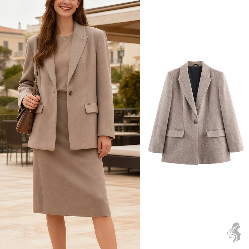 

Женский модный пиджак с одной пуговицей из смеси шерсти «елочка», стильный и универсальный, подходит для работы и повседневной носки