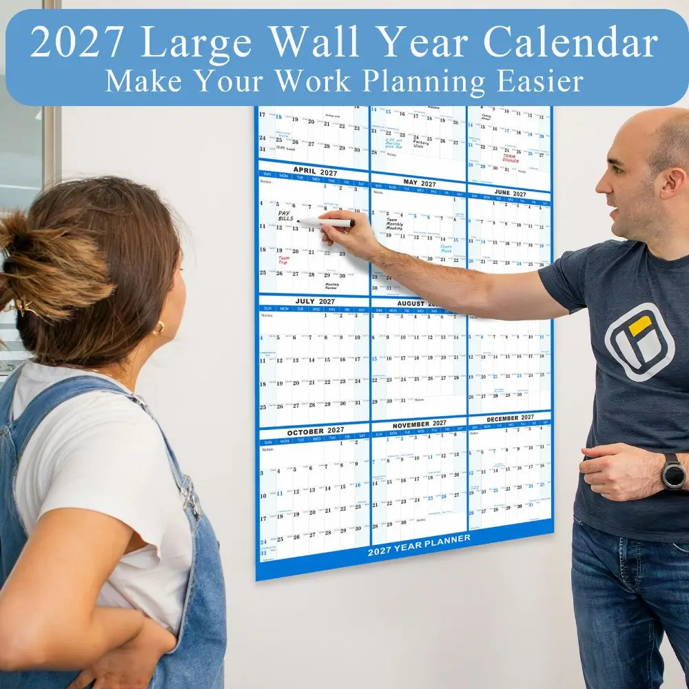 Reusable 2027 Annual Planner Calendar Waterproof Laminated Dry Erase Calendar Planner Foldable Erasable