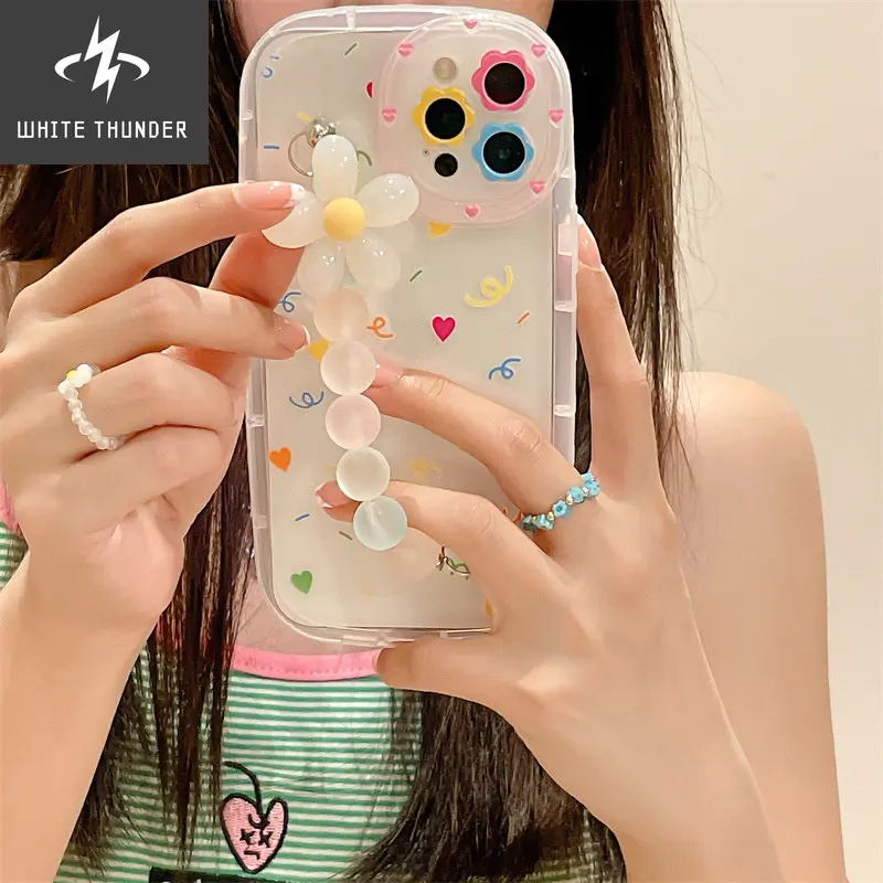 Korean Style Sweet Love Flower Frame Colored Lines Flower Bracelet Anti-drop For iphone 11 12 13 Pro Max XR X Xs Max Phone Case