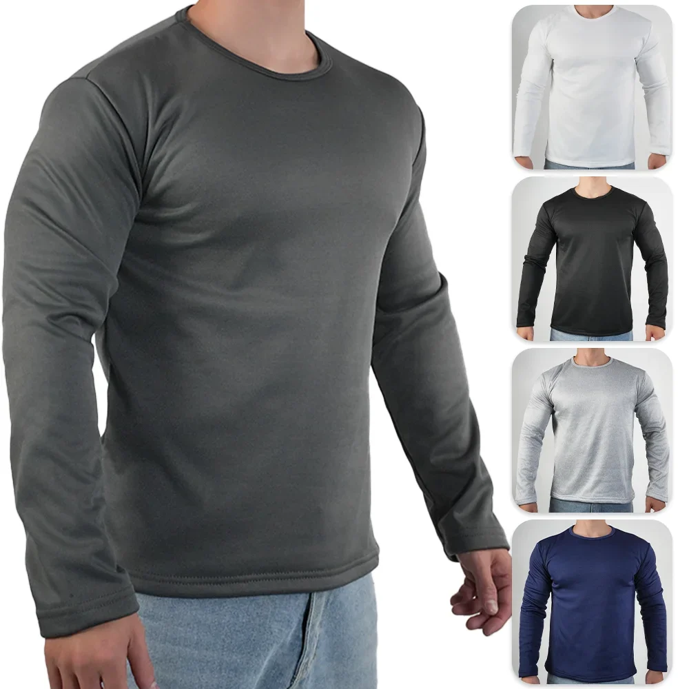 Ropa interior Ultra térmica para hombre, clima frío extremo, capa Base de manga larga, Top con forro polar, nuevas camisas de invierno con cuello redondo